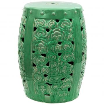 18" Carved Clouds Porcelain Garden Stool