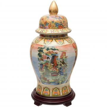 18" Horse in Meadow Porcelain Temple Jar