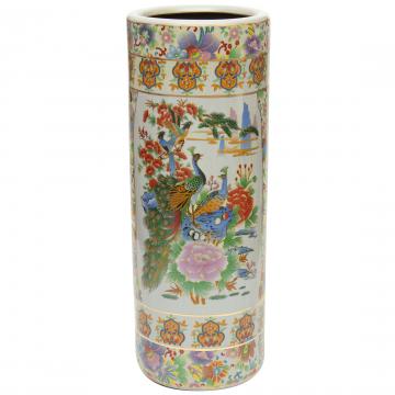 24" Satsuma Birds & Flowers Porcelain Umbrella Stand