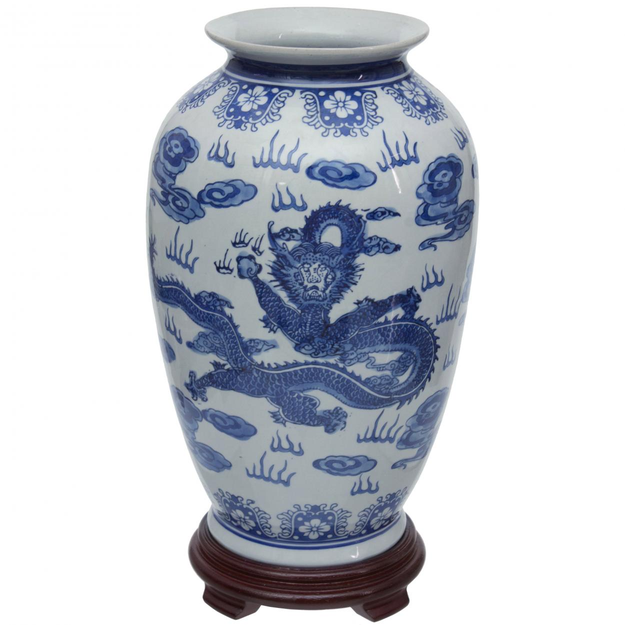 Porcelain Vase - Blue & White With Dragon Design Porcelain Vase - Blue & White With Dragon Design