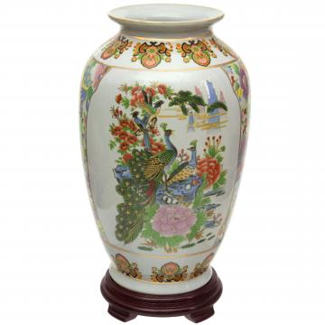 14" Satsuma Birds & Flowers Porcelain Tung Chi Vase