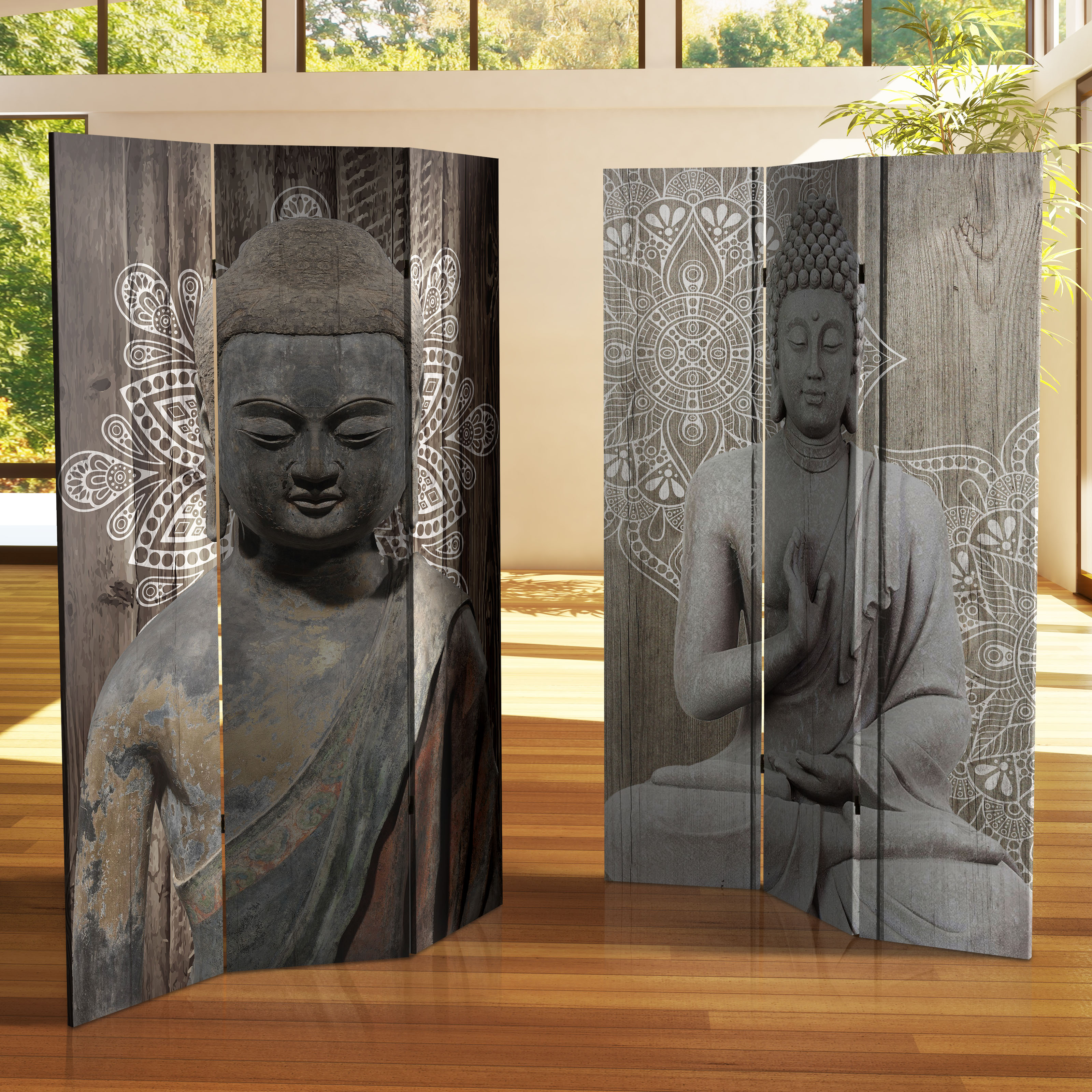 Buy 6 ft. Tall Double Sided Stone Buddha Canvas Room Divider Online