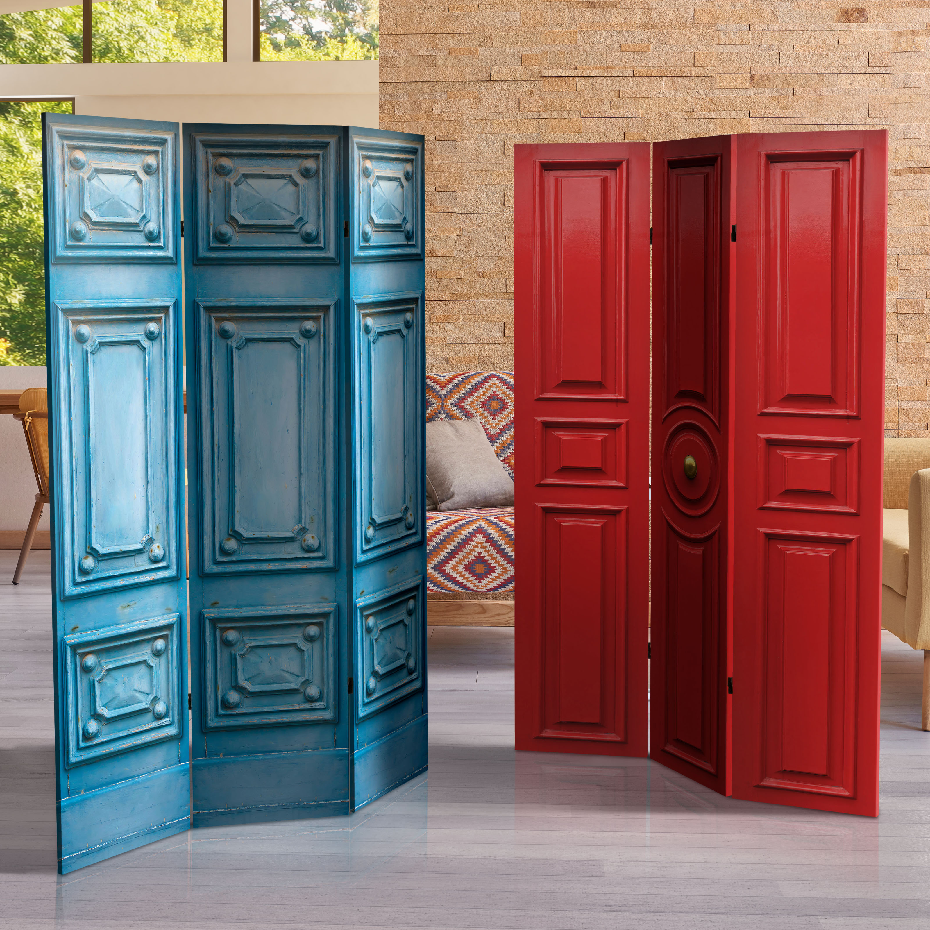 Buy 6 ft. Tall Double Sided Fancy Door Panel Canvas Room Divider Online