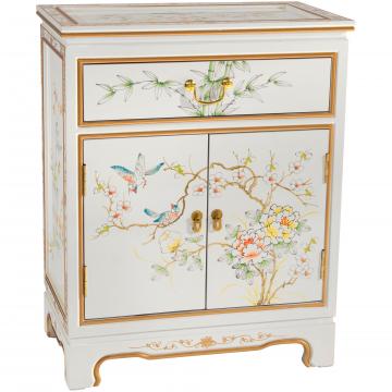 White Lacquer Cabinet - Birds and Flowers