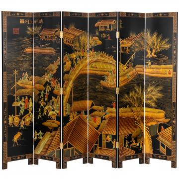 6 ft. Tall Black Lacquer Room Divider - Ching Ming