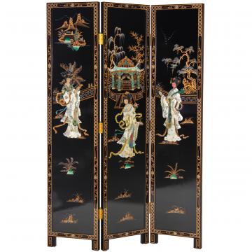 6 ft. Tall Black Lacquer Room Divider - Royal Ladies