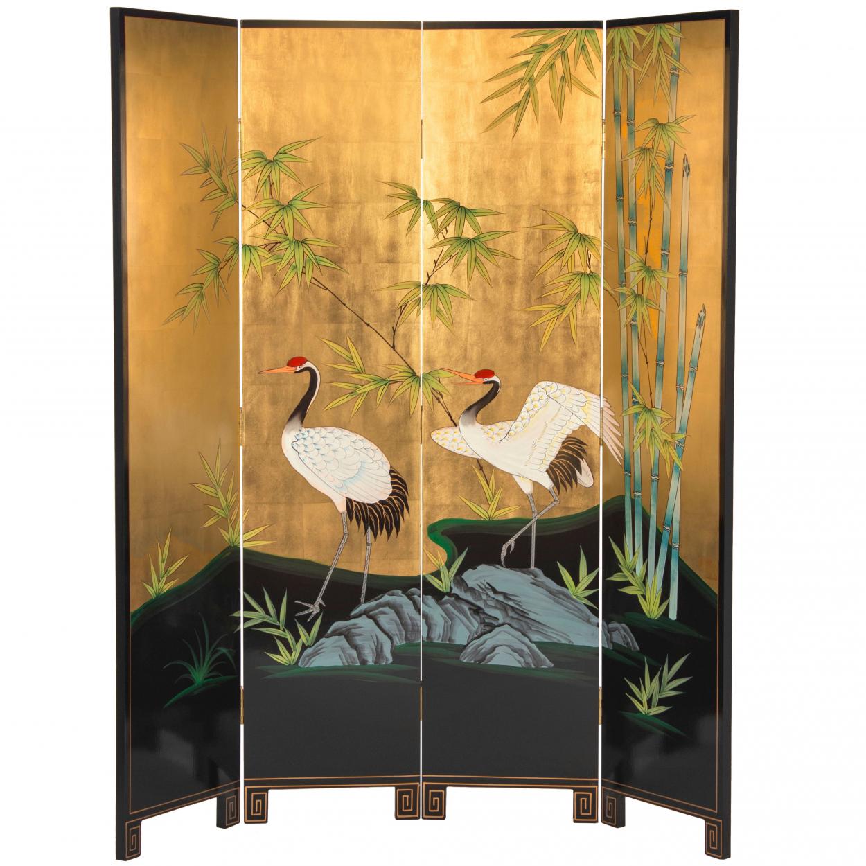 Buy 6 ft. Tall Gold Lacquer Room Divider - Cranes Online (L3