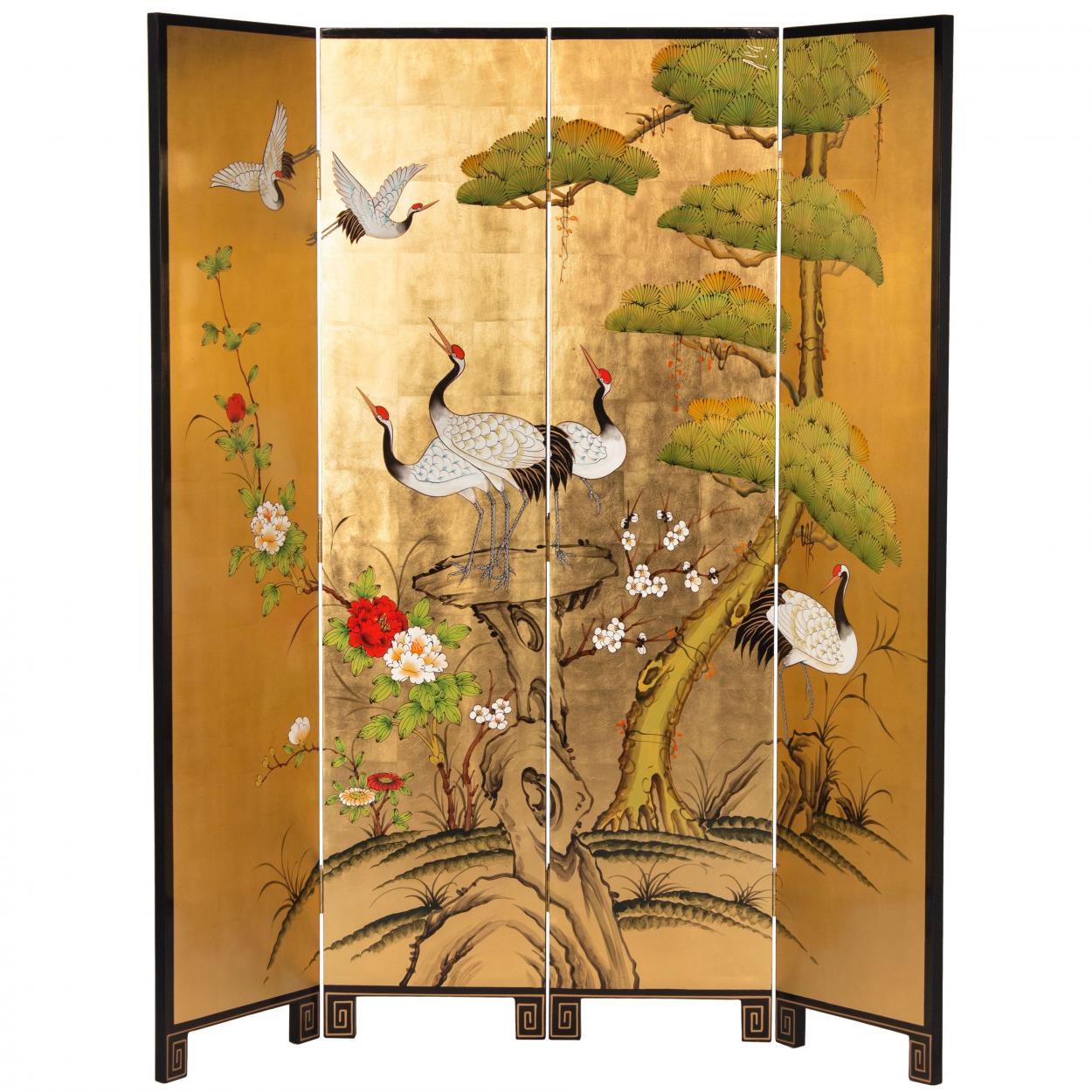 Buy 6 ft. Tall Gold Lacquer Room Divider - Cranes Online (L3