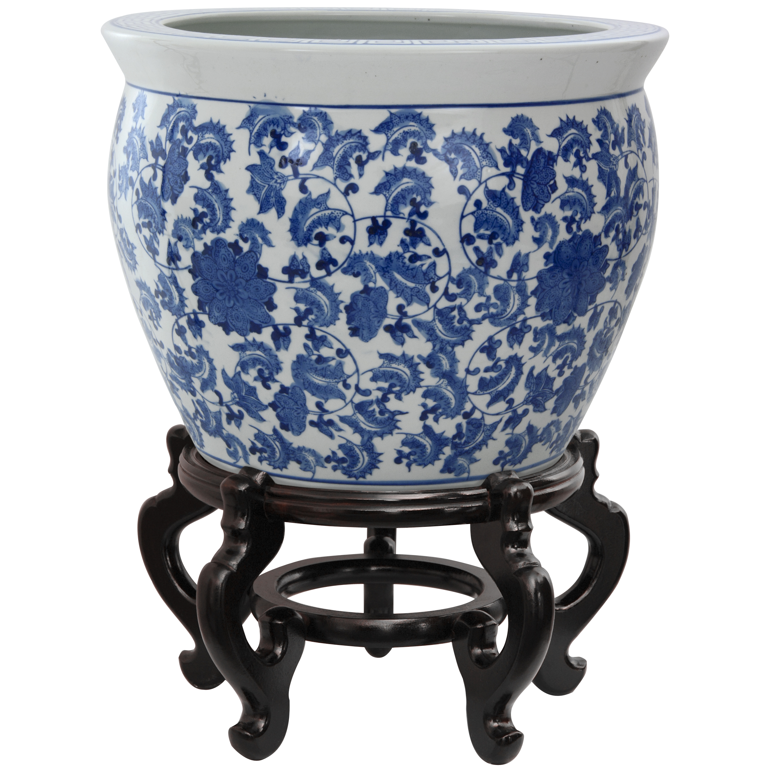 Oriental Furniture 11" Ladies Blue & White Porcelain Vase Jar 