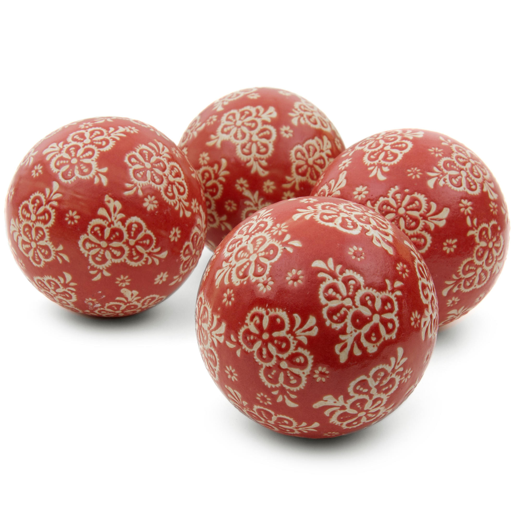 Buy 4" Red and Beige Flowers Porcelain Ball Set Online (BWBALL17