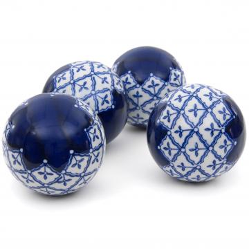 4" Blue & White Medallions Porcelain Ball Set