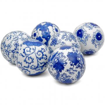 3" Blue & White Decorative Porcelain Ball Set