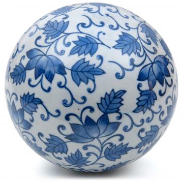 6" Decorative Porcelain Ball - Blue Leaves