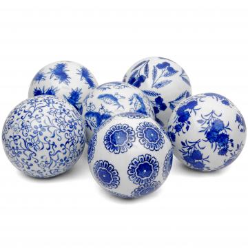 4" Blue & White Decorative Porcelain Ball Set