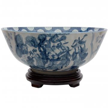 14" Ladies Blue & White Porcelain Bowl