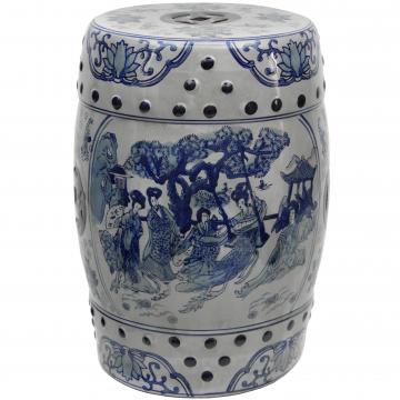 18" Ladies Blue & White Porcelain Garden Stool