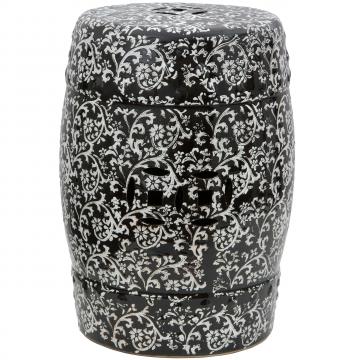 18" Black & White Floral Porcelain Garden Stool