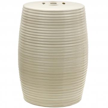 18" Beige Ribbed Porcelain Garden Stool