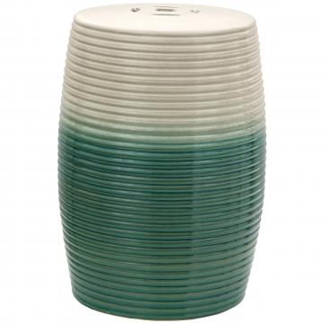18" Beige & Green Ribbed Porcelain Garden Stool