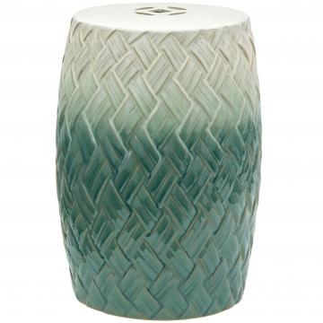 18" Carved Woven Design Porcelain Garden Stool