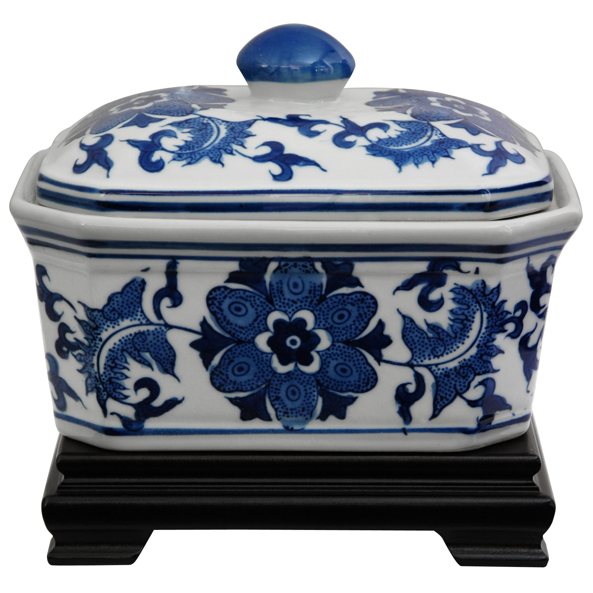 Buy 8" Floral Blue & White Porcelain Covered Jar Online (BWJAR2BWFL