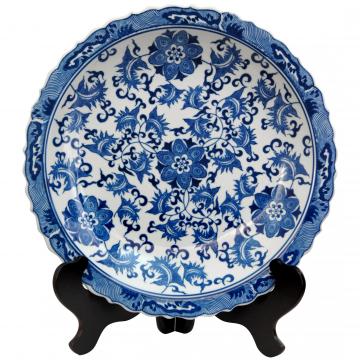 14" Floral Blue & White Porcelain Plate