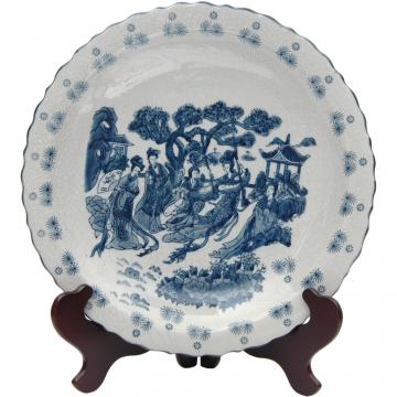 14" Ladies Blue & White Porcelain Plate