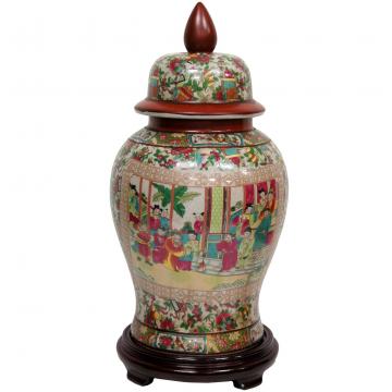 18" Rose Medallion Porcelain Temple Jar