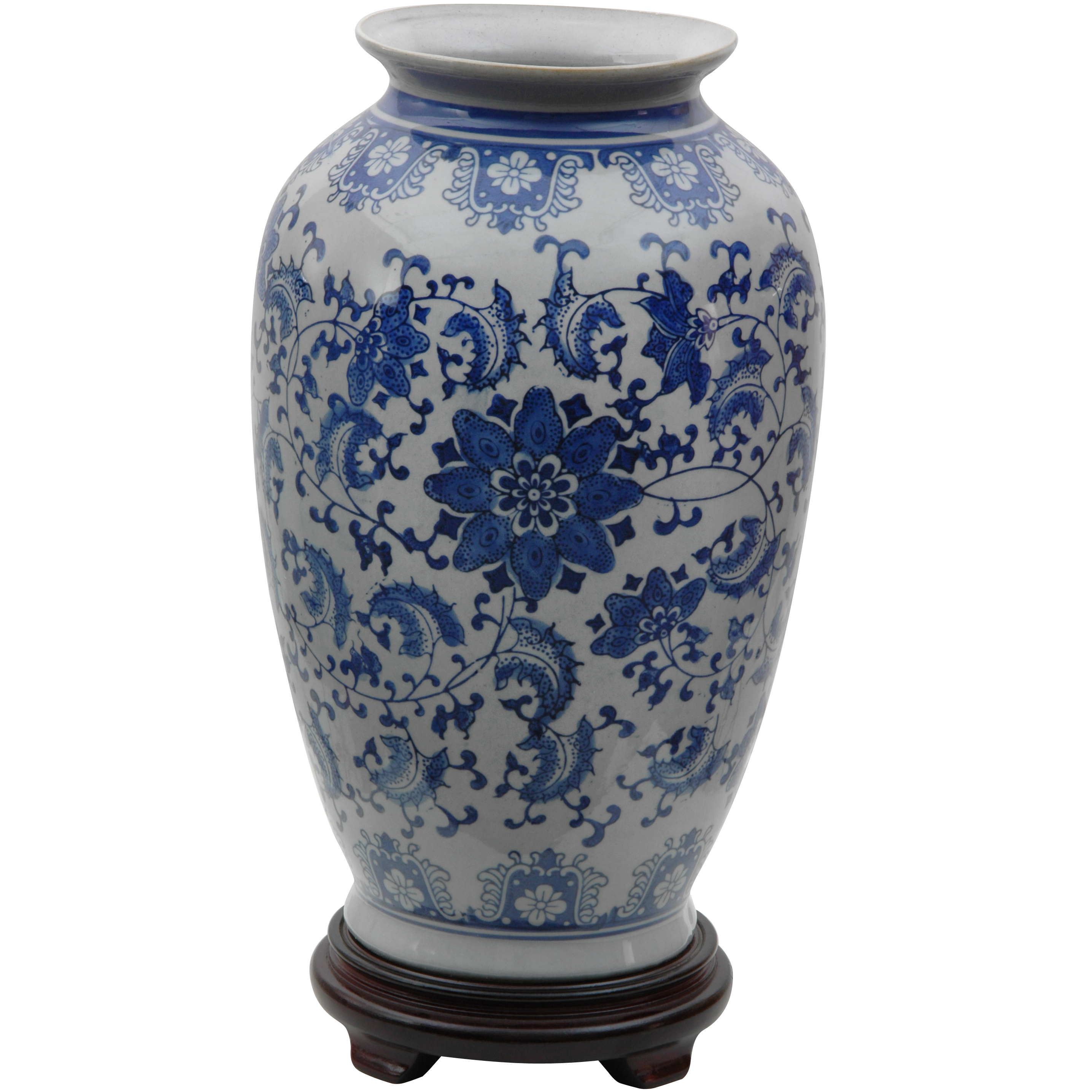 Buy 14" Floral Blue & White Porcelain Tung Chi Vase Online (BW-VASE1
