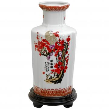 12" Cherry Blossom Hexagonal Porcelain Vase