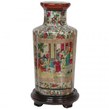 12" Rose Medallion Hexagonal Porcelain Vase