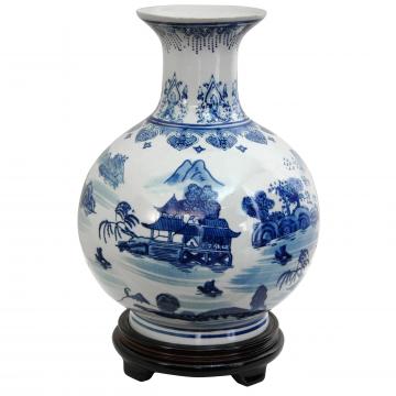 12" Landscape Blue & White Porcelain Vase