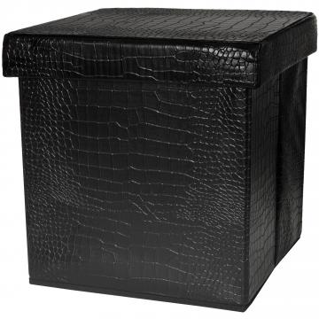 Black Faux Leather Storage Ottoman