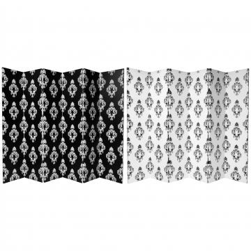 6 ft. Tall Double Sided Black and White Damask Canvas Room Divider 6 Panel