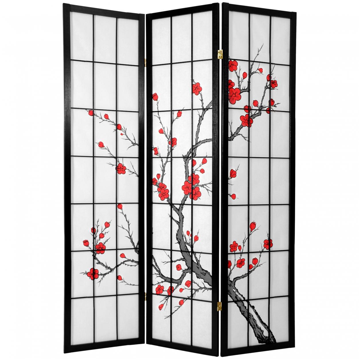 Buy 6 ft. Tall Cherry Blossom Shoji Screen - Black - 3 Panels Online  (CBLSS)