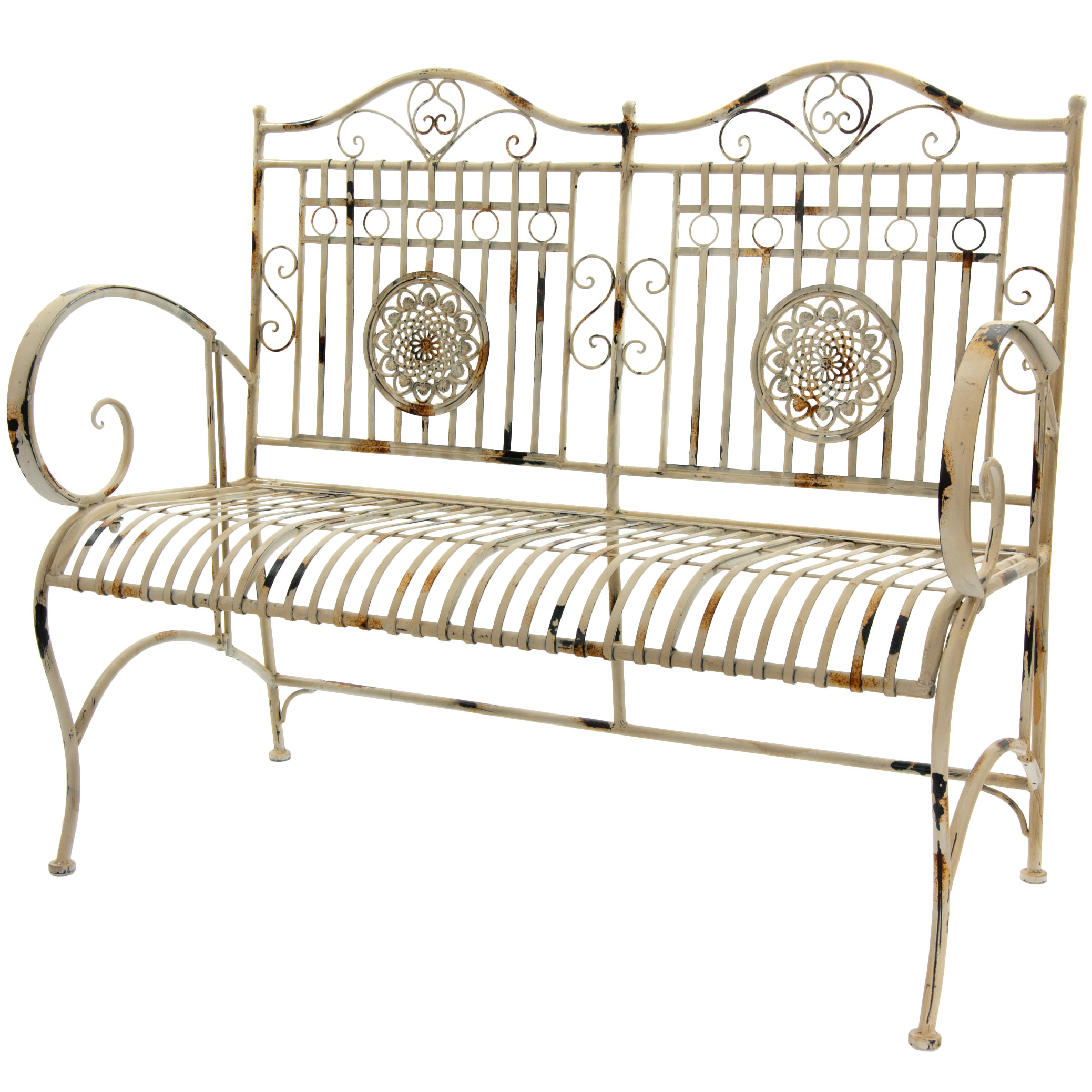 Oriental Furniture Rustic Metal Garden Bench Distressed White eBay