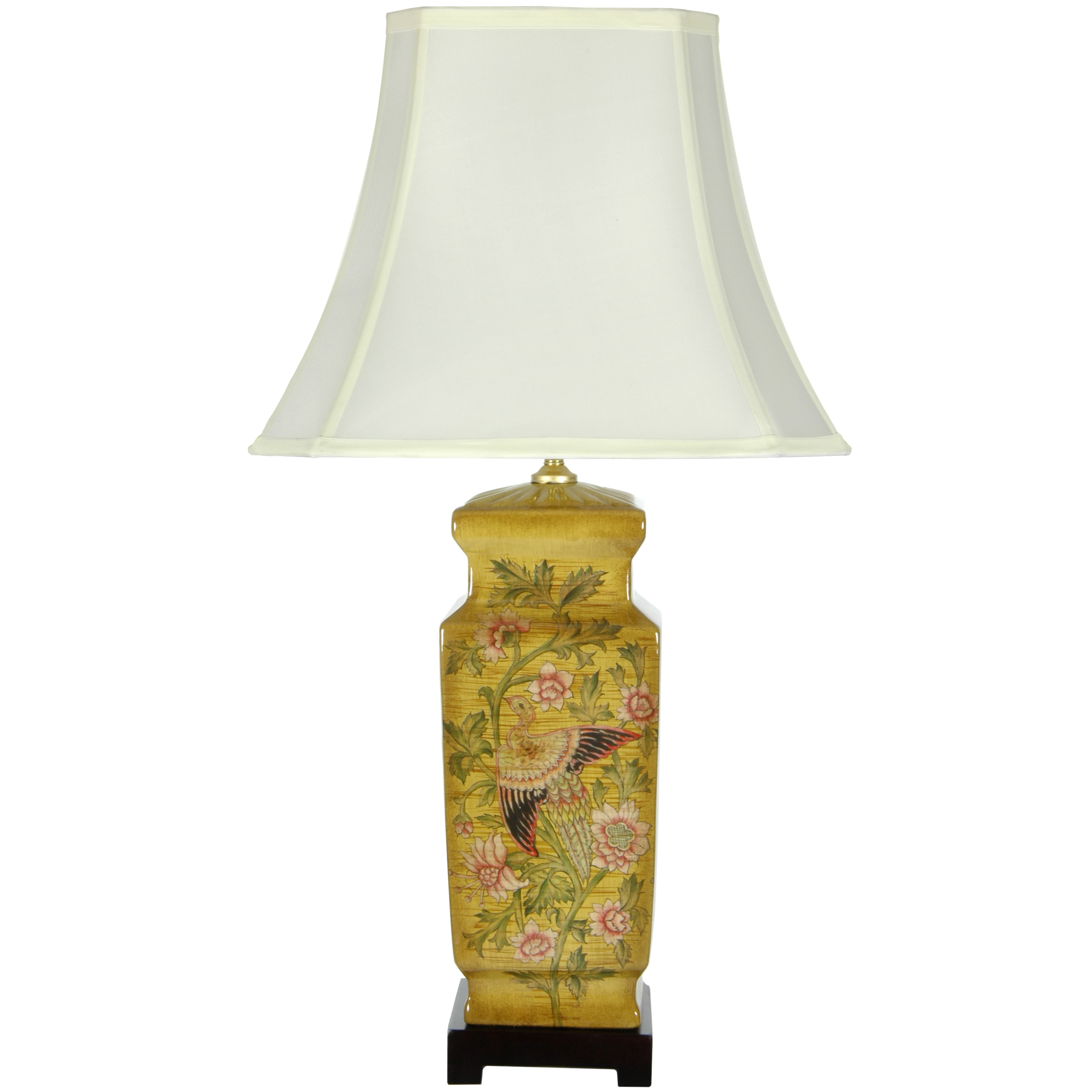 Oriental Furniture 27 5 Birds And Flowers Wooden Design Porcelain 27 5 Birds And Flowers Wooden Design Porcelain Lamp