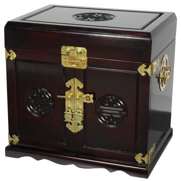 Rosewood Oriental Jewelry Box with Five Drawers
