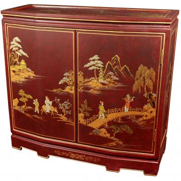 32" Japanese Slant Front Cabinet - Red Landscape