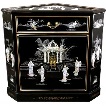 Lacquer Corner Cabinet - Black Mother of Pearl Ladies