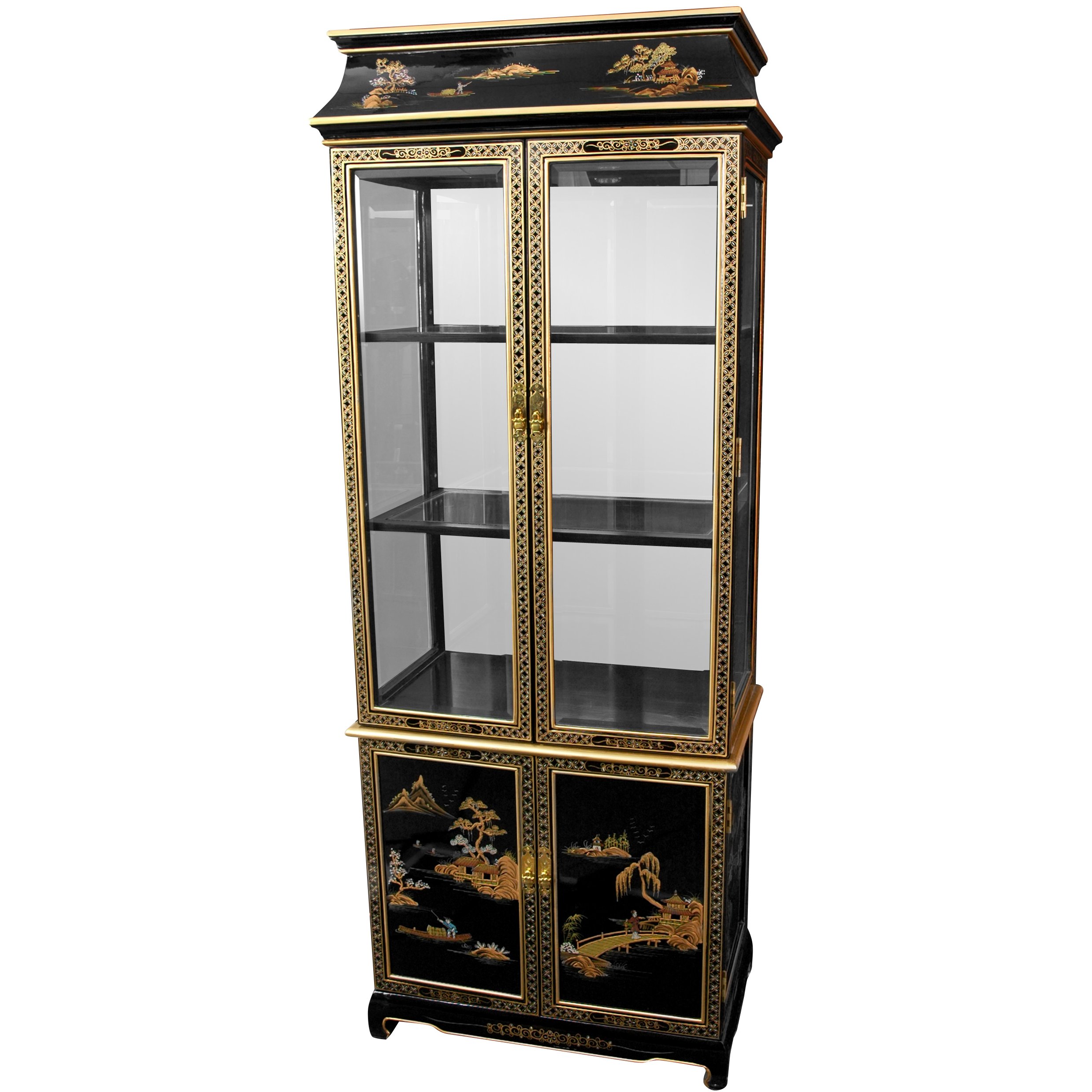 Buy Ming Pagoda Top Curio Cabinet w/ Hand Painted Oriental Landscape