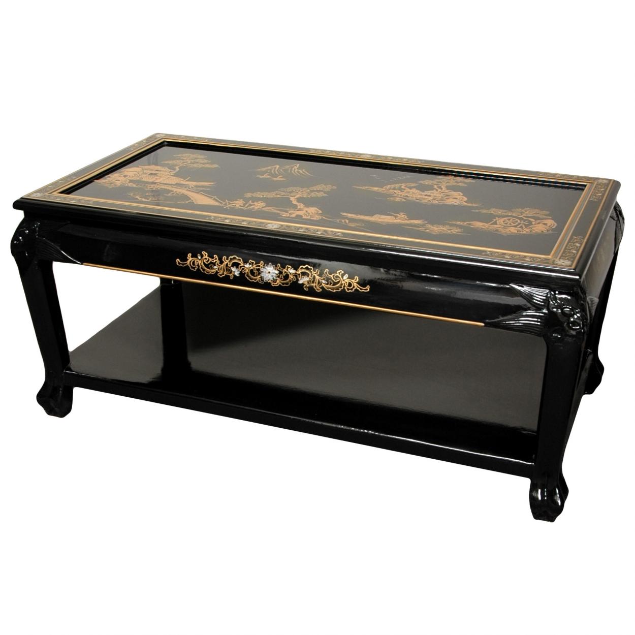 Buy Lacquer Coffee Table with Shelf - Black Landscape Online