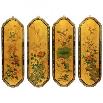 Gold Birds & Flowers Lacquer Wall Plaques (Set of 4)
