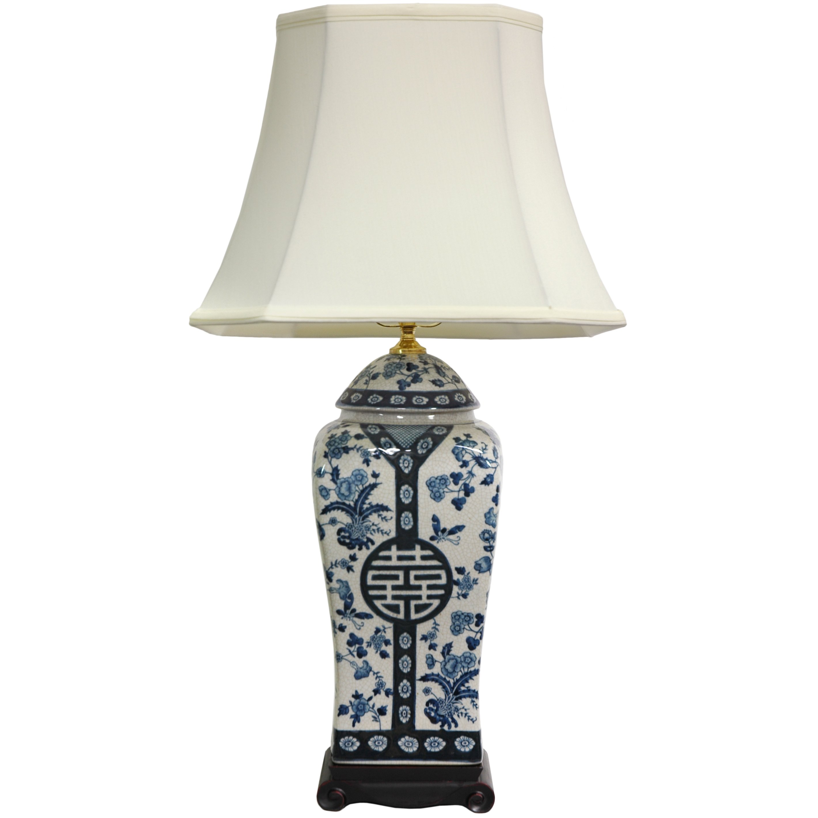 Oriental Furniture 26 Floral Blue White Vase Lamp 691045858406
