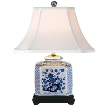 19" Blue & White Porcelain Flat Jar Lamp