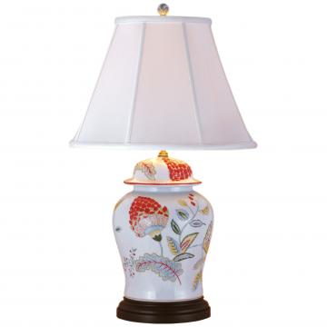 30" Porcelain Lotus Floral Temple Jar Lamp