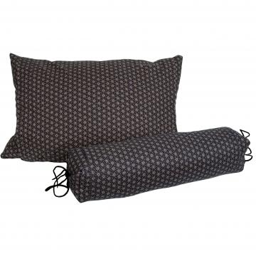 Buckwheat Hull Pillows with Navy Asa No Ha Cover Neckroll