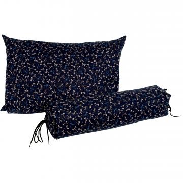 Buckwheat Hull Pillows with Navy Tombo Cover Neckroll