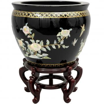 16" Black Birds & Flowers Fishbowl