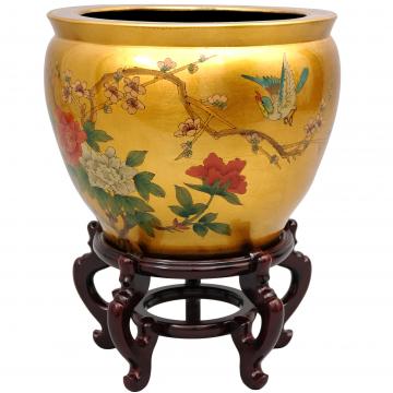 16" Gold Leaf Birds & Flowers Fishbowl